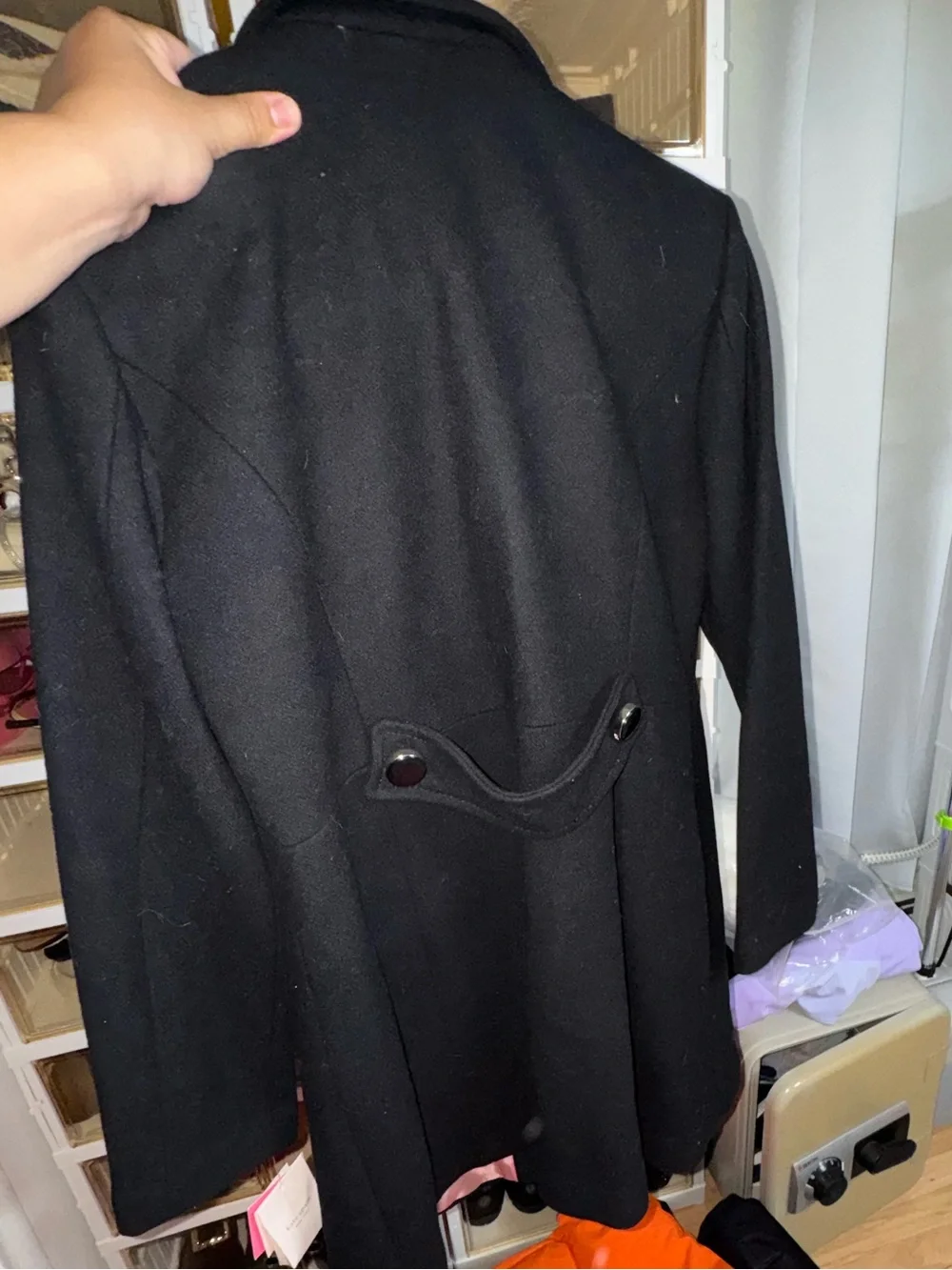Kate Spade Black Wool Peacoat with Tan Faux Fur Collar